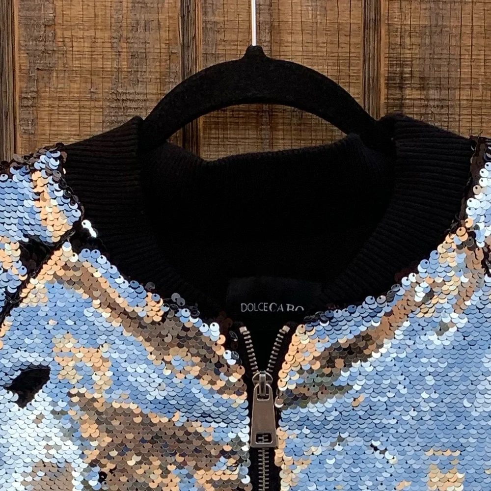 Dolce Cabo Silver & Black Sequins Bomber Jacket